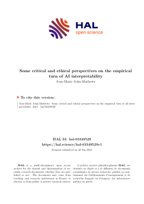 Jean-Marie John-Mathews。关于人工智能可解释性经验转向的一些批判和伦理观点。2021. hal-03349529